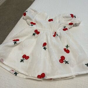 White Dress with Red Cherry Embroidery